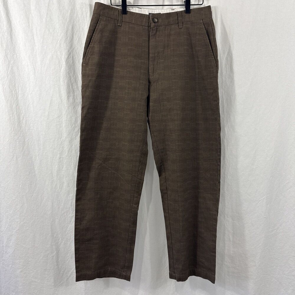 St John’s Bay Brown Soft Sueded Houndstooth Pants Mens Sz 32X30 Career Preppy
